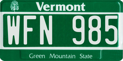 VT license plate WFN985