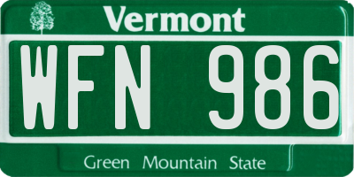 VT license plate WFN986