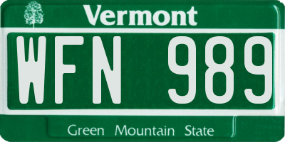 VT license plate WFN989