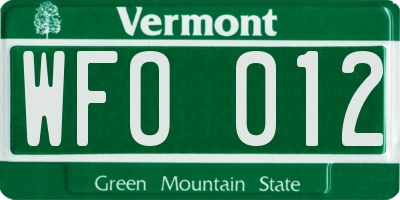 VT license plate WFO012