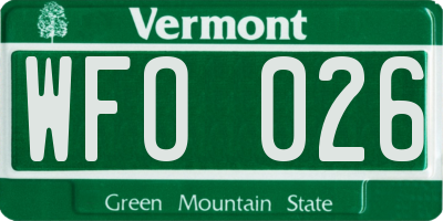 VT license plate WFO026