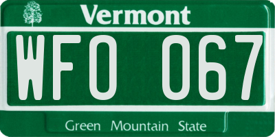VT license plate WFO067