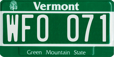 VT license plate WFO071