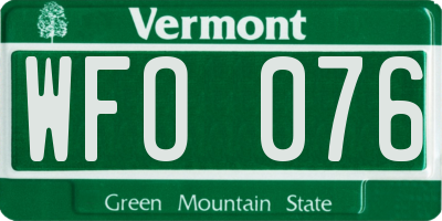VT license plate WFO076