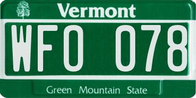VT license plate WFO078
