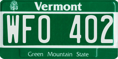 VT license plate WFO402