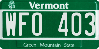 VT license plate WFO403