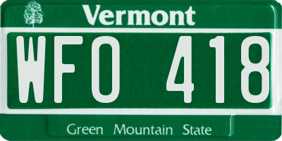 VT license plate WFO418