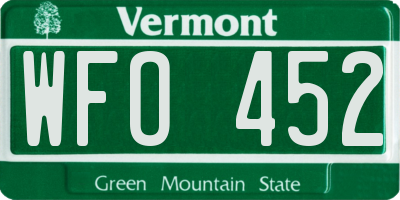 VT license plate WFO452