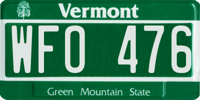 VT license plate WFO476