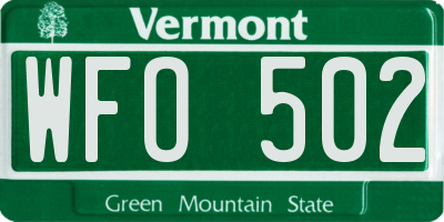 VT license plate WFO502