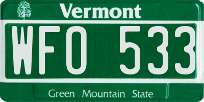 VT license plate WFO533