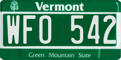 VT license plate WFO542