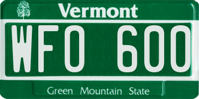 VT license plate WFO600