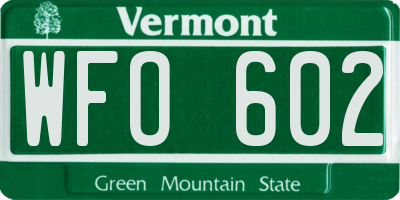 VT license plate WFO602