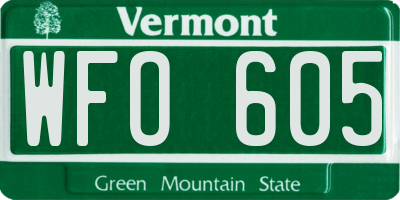 VT license plate WFO605