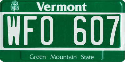 VT license plate WFO607