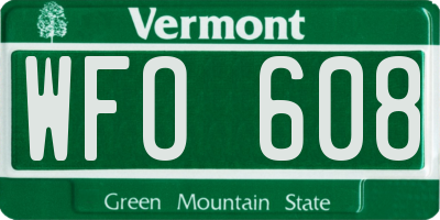 VT license plate WFO608