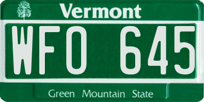 VT license plate WFO645