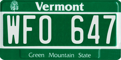 VT license plate WFO647