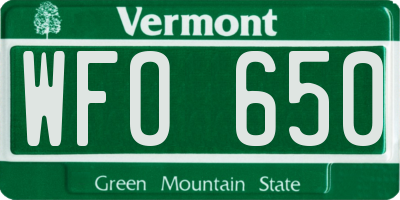 VT license plate WFO650