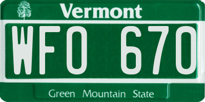 VT license plate WFO670