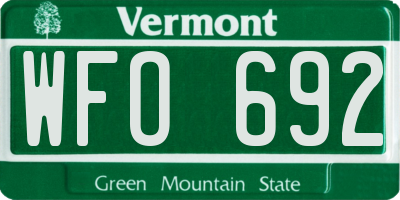 VT license plate WFO692