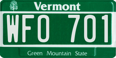 VT license plate WFO701