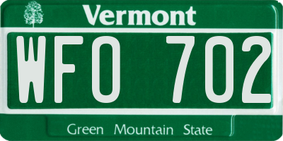 VT license plate WFO702
