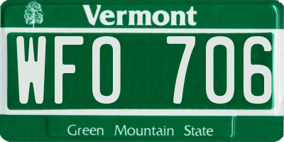 VT license plate WFO706
