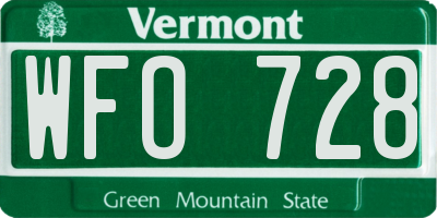 VT license plate WFO728
