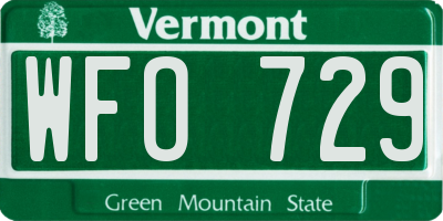 VT license plate WFO729