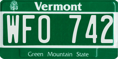 VT license plate WFO742