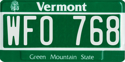 VT license plate WFO768
