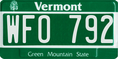 VT license plate WFO792
