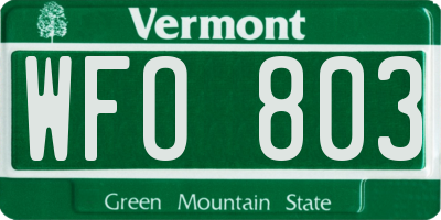 VT license plate WFO803