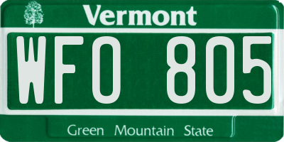 VT license plate WFO805