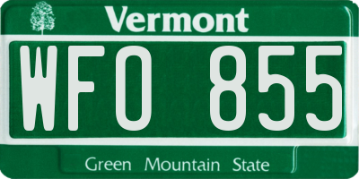 VT license plate WFO855