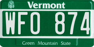 VT license plate WFO874