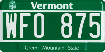 VT license plate WFO875