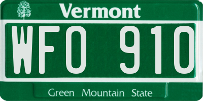VT license plate WFO910