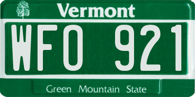VT license plate WFO921