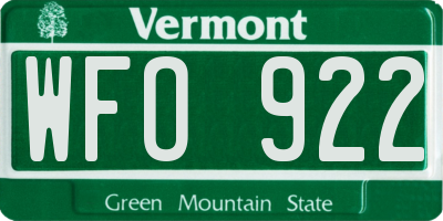 VT license plate WFO922