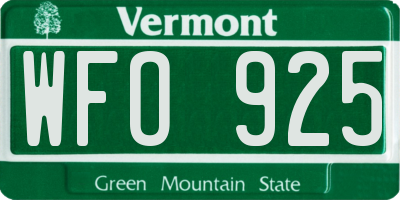 VT license plate WFO925