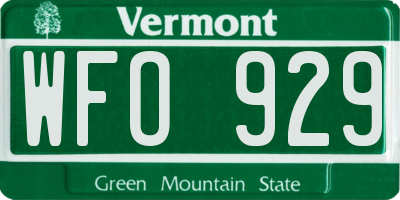 VT license plate WFO929