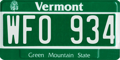 VT license plate WFO934