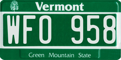 VT license plate WFO958