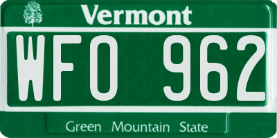 VT license plate WFO962