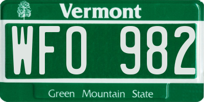 VT license plate WFO982