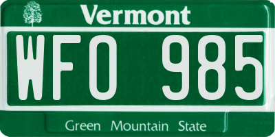 VT license plate WFO985